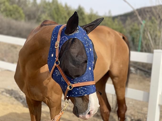 TGW RIDING Horse Fly Mask Super Comfort Horse Fly Mask Elasticity Fly Mask with Ears We Only Make Products That Horses Like (Midnight Blue, Medium)