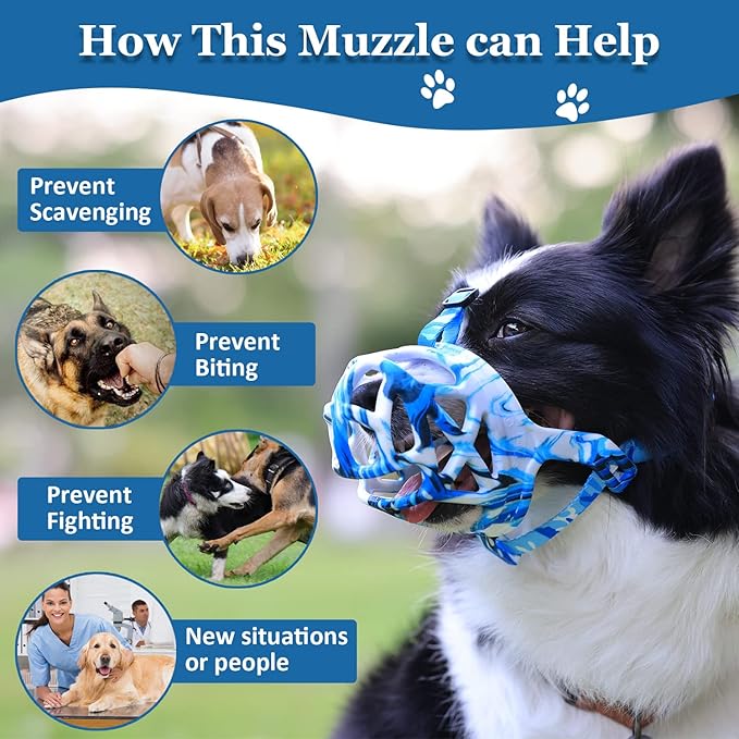 Dog Muzzle, Printed Basket Muzzle for Small Medium Large Dogs Dachshund, Beagle, German Shepherd, Breathable Pet Muzzles to Prevent Biting Chewing Scavenging, Allows Panting and Drinking