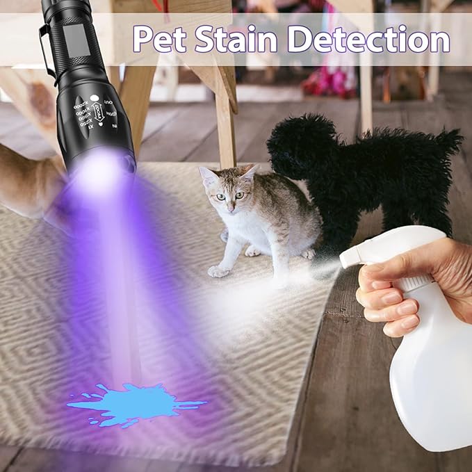 UV Flashlight, Portable Blacklight Flashlight, LED Torch with White and Ultraviolet Light Combo, Black Light Pet Urine Detector for Dog Cat Pee, ID Check, AC Leak, Bed Bug, Rocks, Resin