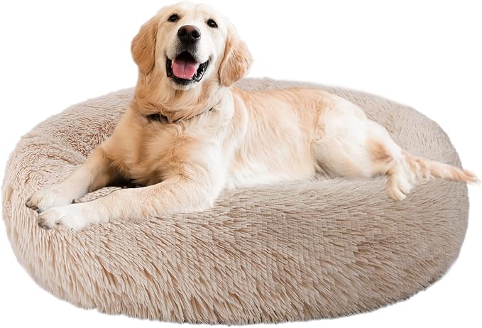 Aurako Cat Bed Dog Bed Round Cushion Pet Bed Mat Ultra Soft Plush Donut Sofa Comfortable Pillow Machine Washable Pet Cuddle Beds for Kitten Small Medium Large Dogs Cats 28" Yellow