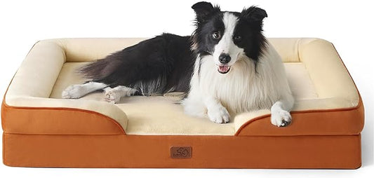 Bedsure Orthopedic Dog Bed for Large Dogs - Big Washable Dog Sofa Beds Large, Supportive Foam Pet Couch Bed with Removable Washable Cover, Waterproof Lining and Nonskid Bottom, Caramel