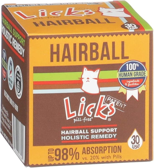 Licks Cat Hairball Support - Cat Grooming Supplies & Cat Hairball Remedy - Beeswax & Cod Liver Oil Hairball Control - Skin Supplement for Cats - Gel Packets - 30 Use