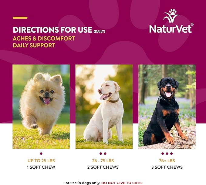 NaturVet Aches & Discomfort Dog Supplement Plus Glucosamine, Boswelia, White Willow Bark – Supports Canine Joint Health, Function – Helps Relieves Exercise Aches for Dogs – 30 Ct. Soft Chews