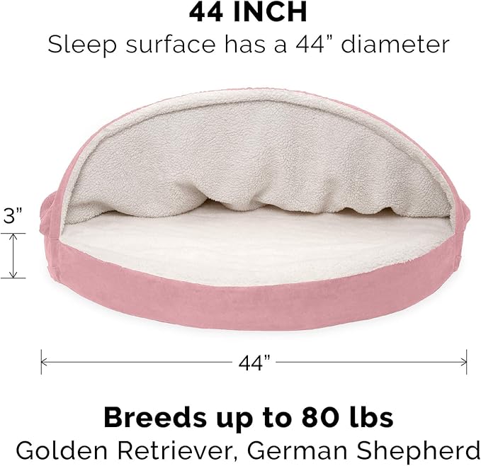 Furhaven 44" Round Orthopedic Dog Bed for Large Dogs w/ Removable Washable Cover, For Dogs Up to 80 lbs - Sherpa & Suede Snuggery - Pink, 44-inch
