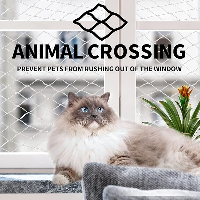 PAWISE Cat Safety Net, Cat Balcony Net Pet Anti-Fall Netting for Window Stairs,Dog Fence Nets Transparent （8m x 3m）