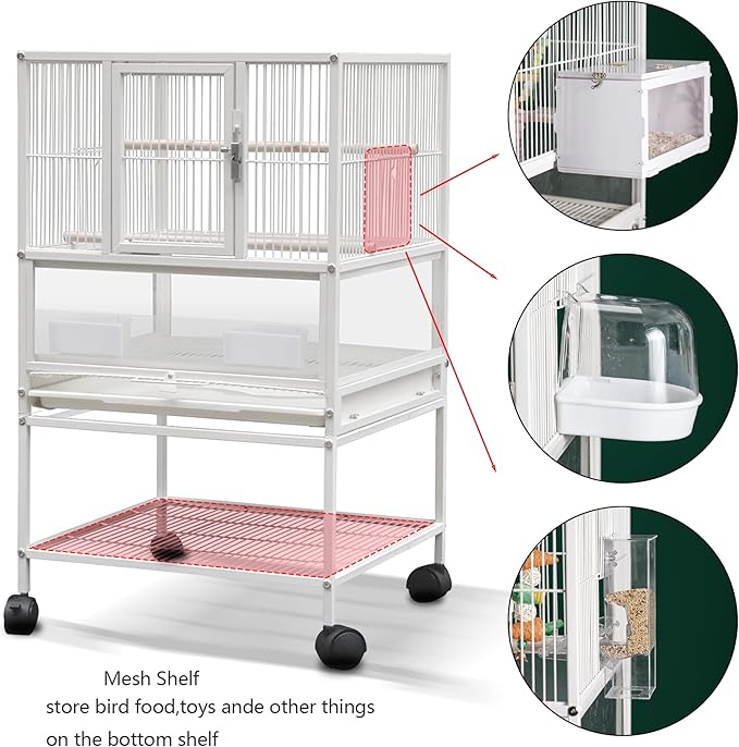 Large Bird Cage Parrot Cage 20x17.7x18.89 inch 1.7ft Wrought Iron Breeding Flight Parakeet Cockatiel Lovebird Cage Side Nesting Doors with Removable Rolling Stand Stackable