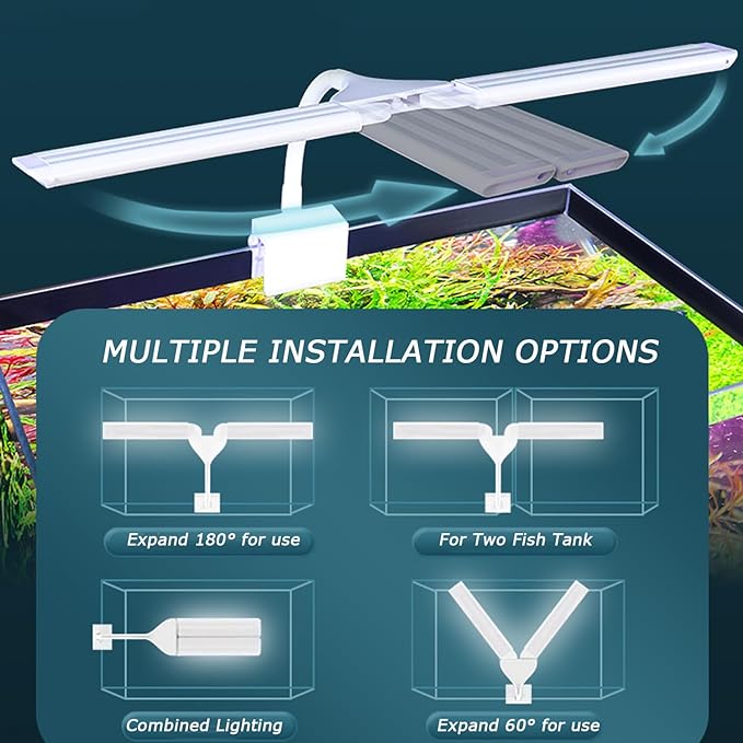 LED Aquarium Light Full Spectrum Clip Fish Tank Light Plants Light 360° Adjustable 2 Light Bar Super-Bright 6W Suitable for 10-30 Gal Fish Tank