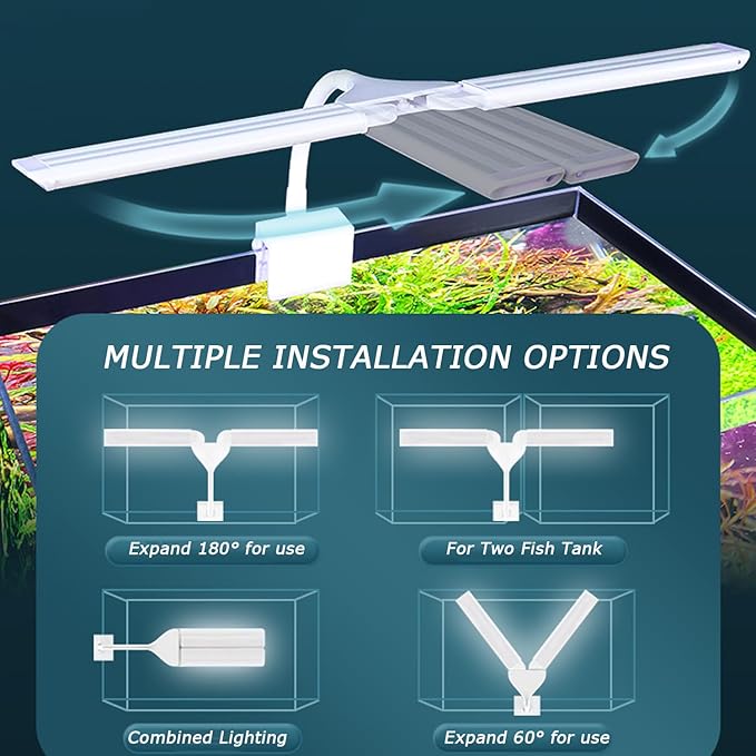LED Aquarium Light Full Spectrum Clip Fish Tank Light Plants Light Double Swing Arm Light (4, Watts)