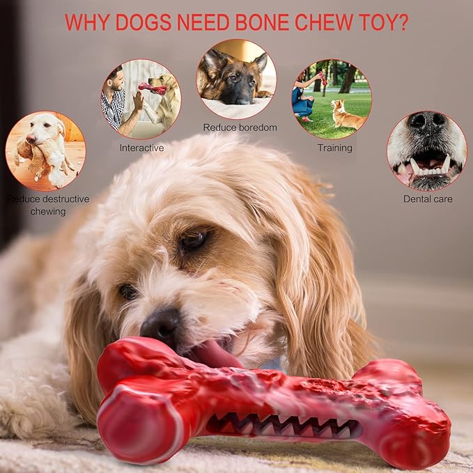 Dog Chew Toys for Aggressive Chewers, Interactive Rubber Dog Bones Chew Toys, Indestructible Puppy Dog Toy for Cleaning Teeth and Training, Tough Dog Toys for Medium Small Large Dog