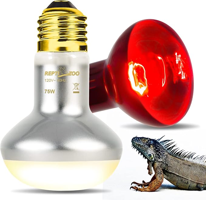 REPTIZOO 75W Reptile Heat Lamp Bulb, 2PCS Day & Night Basking Spot Light Combo Pack includes Infrared Heat Lamp and UVA Daylight Heating Lamp Basking Light