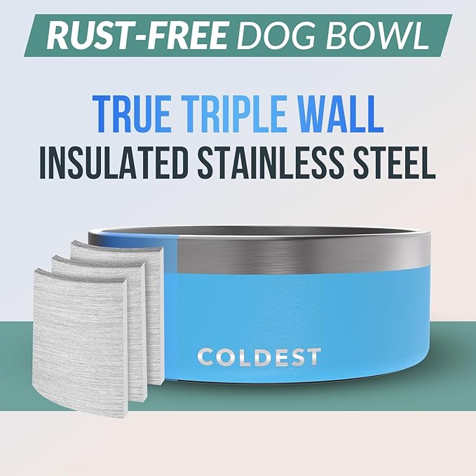 Coldest Dog Bowl - Anti Rust Metal & Non Slip Dog Bowls Large, Spill Proof Heavy Duty 3 Layers Insulated Dog Bowl - Food and Water Bowl for Dogs, Cats & Pets, Dishwasher Safe (64 oz, Celestial Blue)