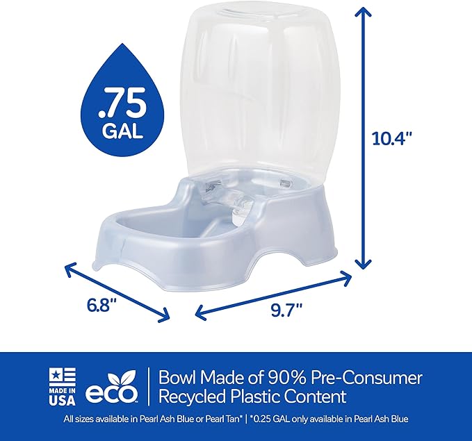 Petmate Pet Cafe Waterer Cat and Dog Water Dispenser 4 Sizes, Pearl White, Made in USA