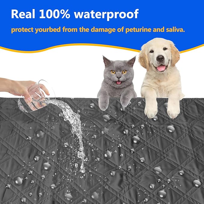 Dog Bed Cover, 100% Waterproof & Anti-Slip Pet Blanket Sofa Bed Mat, Reusable Bed Cover for Dogs, Washable Geometric Embroidery Mattress, Camping Pad for Pet/Dog/Cat (52x82 inch, Grey)