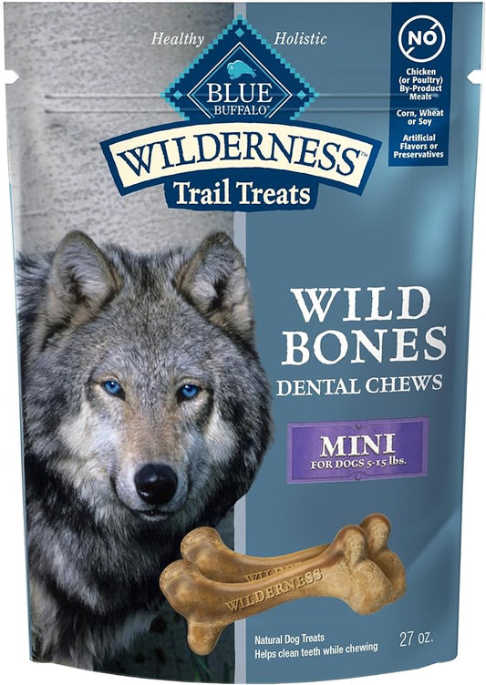 Blue Buffalo Wilderness Wild Bones Grain-Free Dental Chews Dog Treats, Mini, 27-oz Bag