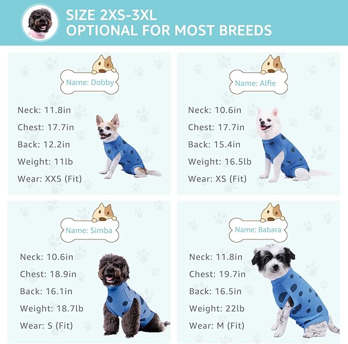 Dog Recovery Suit, Professional Dog Surgery Suit Post Spay, Neuter, Abdominal Surgical Suit for Male Female Dogs Can Pee, Prevent Licking Soft Breathable Cotton Covers Wound (Blue, X-Small)