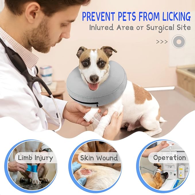 Supet Inflatable Dog Cone Collar Alternative After Surgery, Dog Neck Donut Collar Recovery E Collar to Stop Licking, Soft Dog Cone for Medium Large Dogs