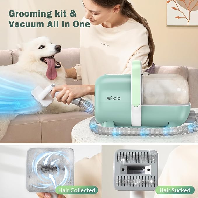 Afloia Dog Grooming Kit, Pet Grooming Vacuum & Dog Clippers, Nail Grinder Trimmer & Dog Brush for Shedding with Vacuum Grooming Tools, Low Noise Dog Vacuum Hair Remover Pet Grooming Supplies