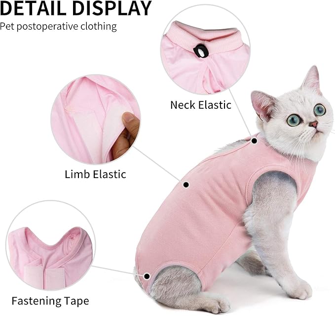 Kitten Onesies,Cat Recovery Suit for Abdominal Wounds or Skin Diseases,After Surgery Wear Anti Licking Wounds,Breathable E-Collar Alternative for Cat Pink S