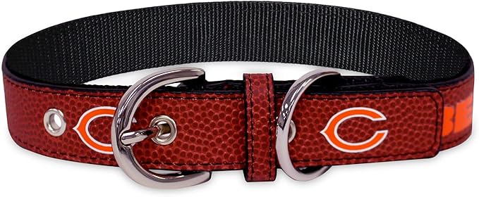 Pets First Tough Leather Pet Collar NFL Chicago Bears Premium Dog Collar, Limited Edition, Size Medium. Best & Strongest Heavy-Duty Dog Collar!, 16-20" Long & 1" Wide, CHI-3081-MD