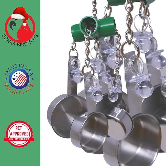 Bonka Bird Toys Clacker Colorful Durable Stainless Steel Pullable Parrot Macaw African Grey Cockatoo (Single Clacker, Green)