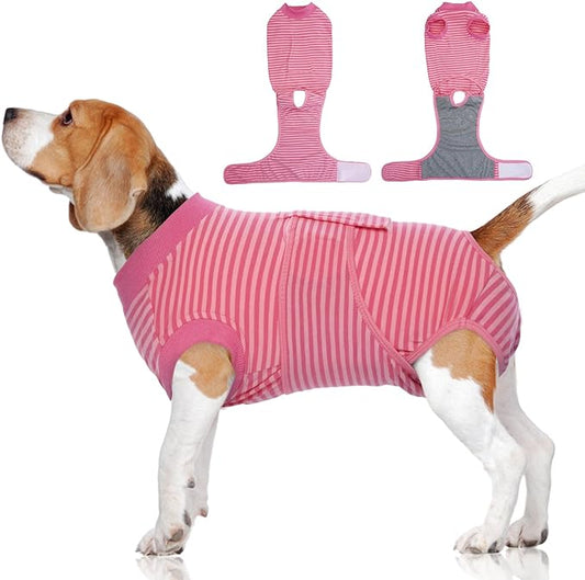 FUAMEY Recovery Suit for Dogs After Surgery,Soft Breathable Dog Bodysuit E-Collar & Cone Alternative Surgical Suit,Male Female Dog Neuter Spay Suits Anti Licking Wounds Onesie Rose Stripes XL