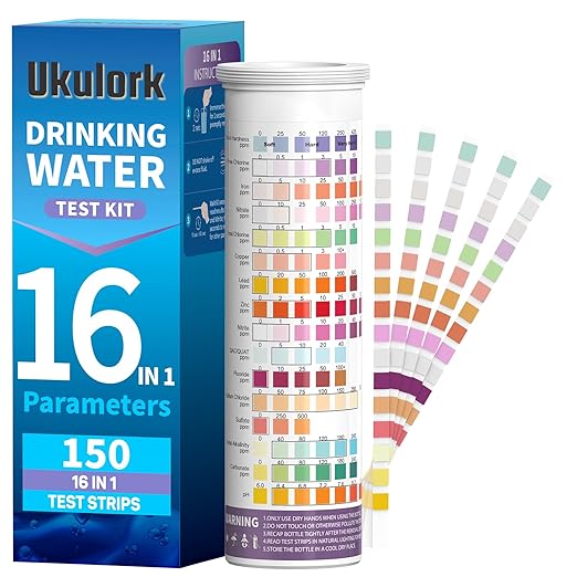 16 in 1 Home Water Testing Kits for Drinking Water -150 Strips for Swimming Pool, Aquarium, Spa, Tap, Well Water - Testing for pH, Lead, Hardness, Chlorine, Iron, Copper,etc