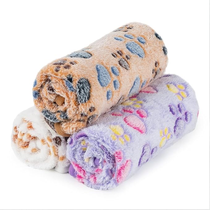 Dono 1 Pack 3 Dog Blankets for Small Dogs, Soft Fluffy Paw Print Pattern Fleece Pet Blanket Warm Sleep Mat, Puppy Kitten Blanket Doggy Mat for Dog Cat Kitten Doggy