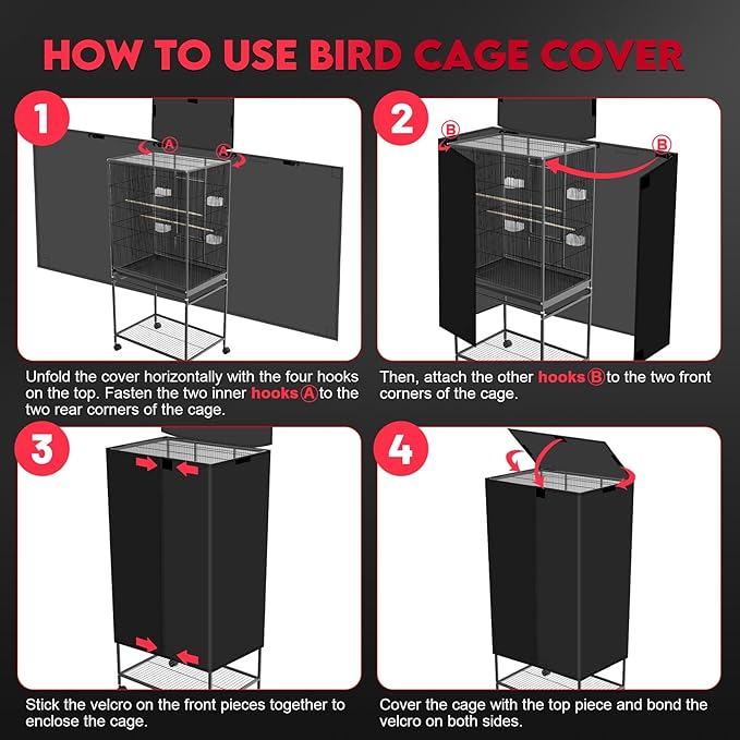 Bird Cage Cover - 600D Bird Cage Covers for Night Heavy Duty & Waterproof, Fade-Resistant Pet Bird Cage Cover Accessory for Parakeet, Parrot, Cockatiel and More Finches - 19 x 18 x 40 Inch