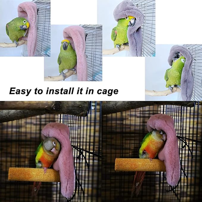 2 Pieces Bird Cozy Corner Fleece Bird Blanket Parrot Warm Nest House Bed Hanging Hammock Toy Plush Snuggle Hut Cage Bedding for Parakeets Conures Cockatiels Lovebirds (Pink + Grey)