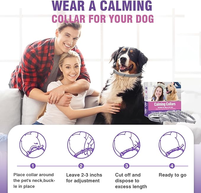 Calming Collar for Dogs 4 Packs Dog Pheromone Calm Collars Relief Anxiety Stress Separation Lasts 60 Days Relieve Bad Behavior 25 Inches Size Flexible Adjustable for All Small Medium and Large Dog