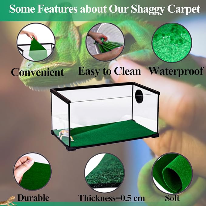 HERCOCCI 2 Pack Reptile Carpet, 39’’ x 20’’ Terrarium Bedding Substrate Liner Reptile Cage Mat Tank Accessories for Bearded Dragon Lizard Tortoise Leopard Gecko Snake (Green)