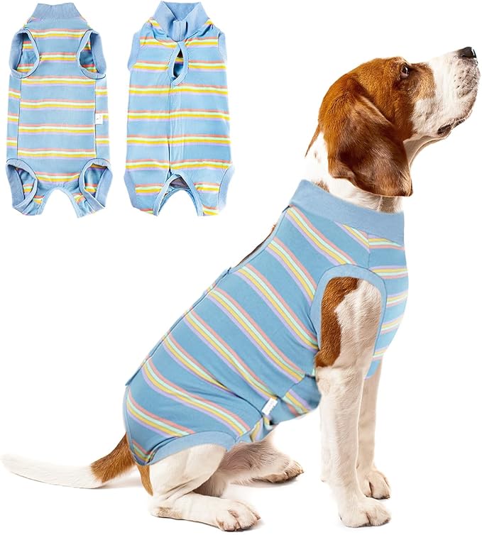 Pet Recovery Suit After Surgery - Abdominal Wounds Breathable Striped Leisure Wear Shirt, E-Collar Alternative Cats Dogs Neuter Spay Anti Licking Clothes for Male Female Pets (Small)