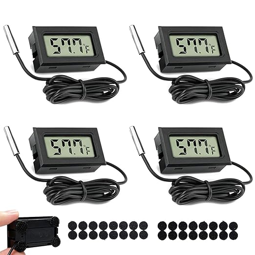 4 Pcs Digital LCD Thermometer Temperature Monitor with External Probe for Vehicle Fish Tank Fridge Freezer Refrigerator Aquarium Brooders Climb Pet,Fahrenheit