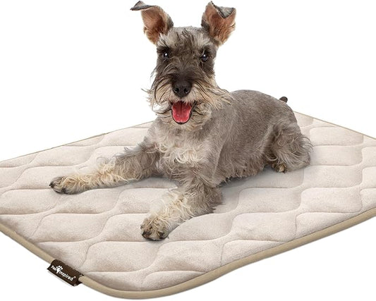 Paw Inspired Washable Padded Crate Mats for Dogs | 35” x 22” Pad, Fits 36-inch Kennels | Leakproof, Waterproof Bottom, Plush Pet Beds (Tan)