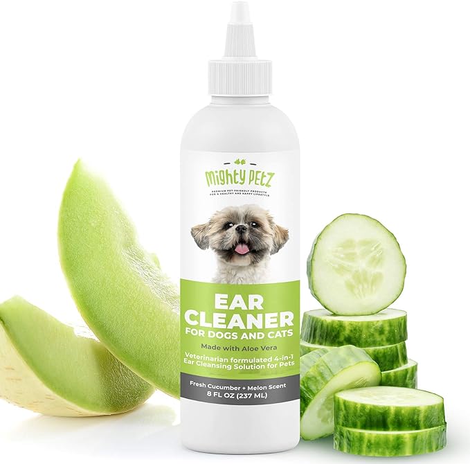 Mighty Petz Dog Ear Cleaner – Pet Ear Wash to Support Itchy, Infection Prone Ears, Yeast and Wax. Advanced & Gentle Otic Cleaning Solution. Ear Drops for Dogs and Cats - 8 oz