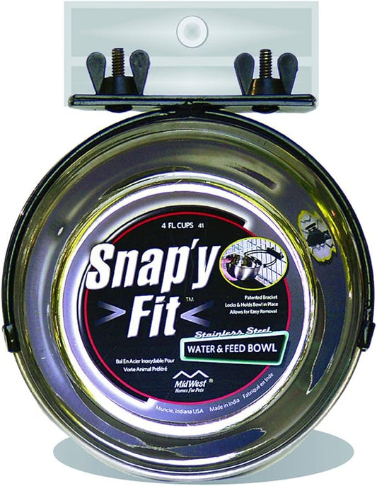 MidWest Homes for Pets Snap'y Fit Stainless Steel Food Bowl / Pet Bowl, 1 qt. for Dogs & Cats, Silver