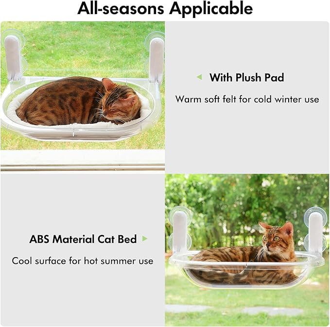 Transparent Cat Window Perch, Durable Window Mounted Space Capsule Hammock Seat for Large Cats, Easy to Clean ABS Material Cat Bed Body with Plush Mat (Space Capsule Cat Bed)