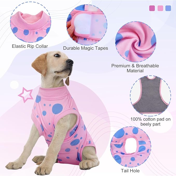 Kuoser Recovery Suit for Dogs, Soft Breathable Dog Recovery Suit Female Male Dog Onesie Alternative to Cone E-Collar, Dog Body Suits After Surgery, Pet Abdominal Anti Licking Shirt, Pink S