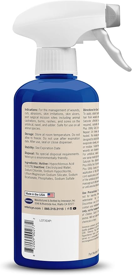 Vetericyn Plus Livestock Utility Gel Spray | Sprayable Hydrogel Wound Care, Teat Spray, Dermal Irritation Relief, Non-Toxic and Antibiotic-Free Formula, Safe for All Animals. 16 ounces