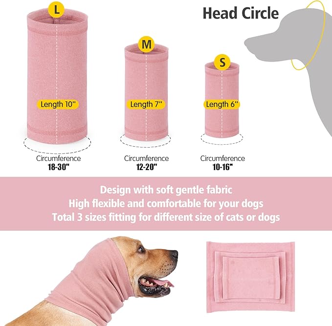 Dog Ear Protection Hat Snood for Dogs Ear Protection Flap Head Wrap for Noise Cancelling Dog Neck and Ears Dog Calming Ear Cover Pink L