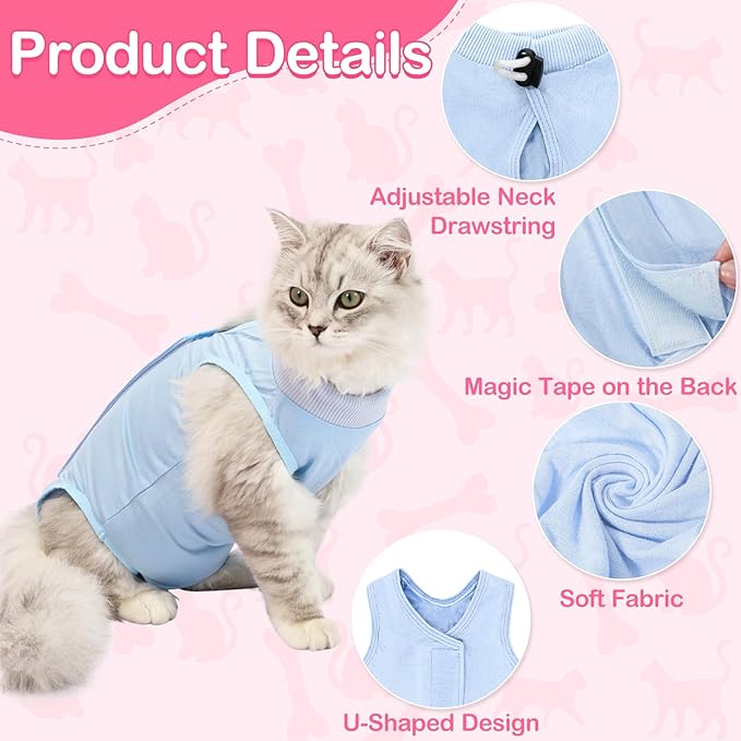 Cat Recovery Suit for Abdominal Wounds or Skin Diseases, Cat Onesie for Cats After Surgery Female Kitten Recovery Suit, Breathable E-Collar Alternative for Cats After Spay Anti Licking Wounds