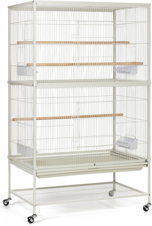 Prevue Pet Products Wrought Iron Flight Cage with Stand, Large Birdcage for Pets, Metal Cage Standing Birdcage, Chalk White