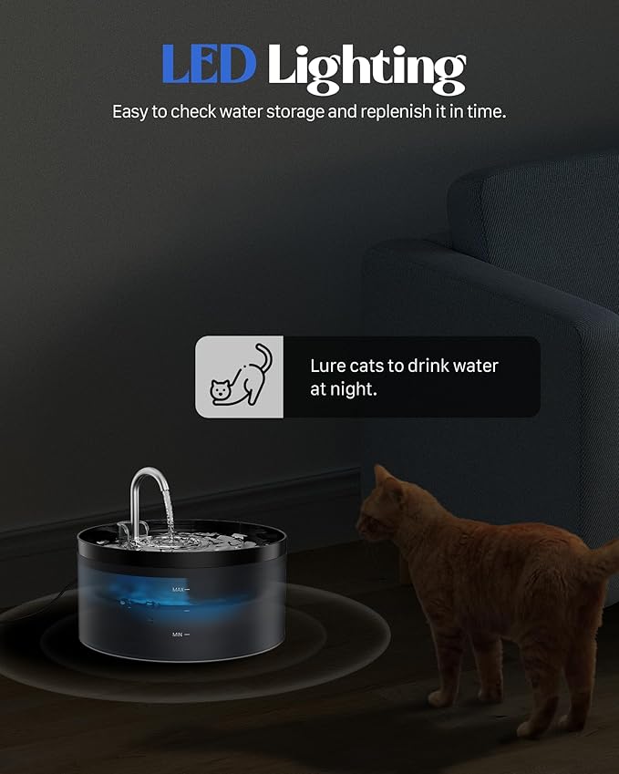 Cat Water Fountain, 3.2L Cat Fountain for Cats, Super Quiet Water Pump, Filters Hair, Easy Disassembly, 6 Filters + 3 Foam Filters