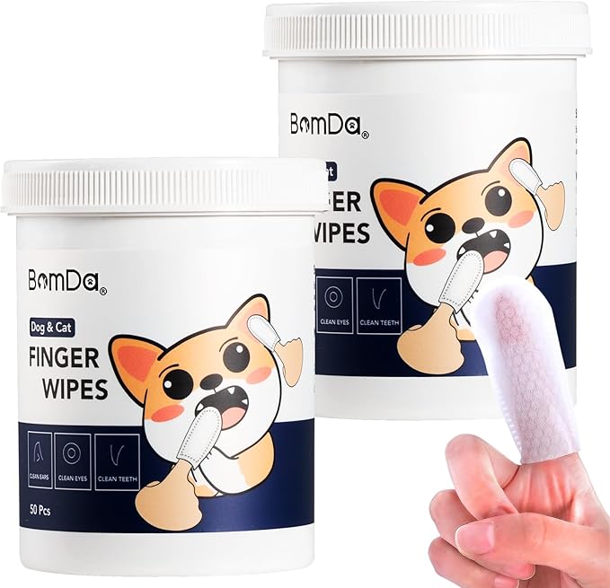 100Pcs Dog Ear Wipes Finger & Dental Wipes for Dogs & Cats- Gently Remove Ear Wax & Debris, Plaque & Tartar-Disposable Ear Wipes, Teeth Cleaning Wipes, Eyes Wipes-All Natural Ingredients