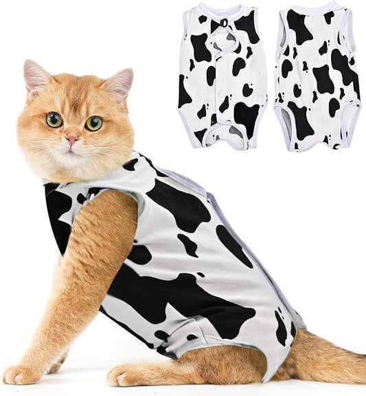 Avont Cat Recovery Suit - Kitten Onesie for Cats After Surgery, Cone of Shame Alternative Surgical Spay Suit for Female Cat, Post-Surgery or Skin Diseases Protection -Cow(L)