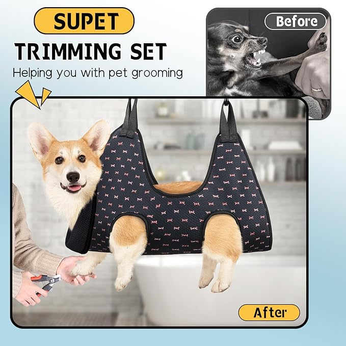 Supet Dog Grooming Hammock Harness for Cats Dogs, Relaxation Pet Grooming Hammock Restraint Dog & Small Animal Leashes Sling for Grooming Dog Grooming Helper for Nail Trimming Clipping Grooming