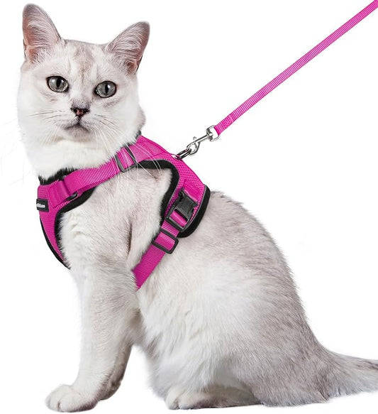 rabbitgoo Cat Harness and Leash for Walking, Escape Proof Soft Adjustable Vest Harnesses for Cats, Easy Control Breathable Reflective Strips Jacket, Rose Red, M