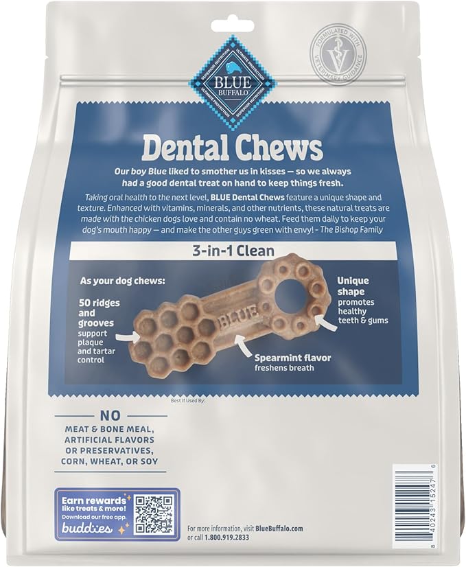 Blue Buffalo Dental Chews Large Natural Dog Treats, Chicken & Spearmint 33-oz Bag (21 Count)