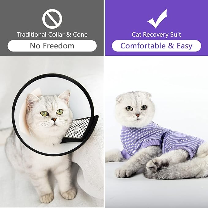 Cat Surgical Recovery Suit Professional for Male Female Dog Abdominal Wounds Cone E-Collar Alternative, Anti-Licking Or Skin Diseases Pet Surgical Recovery Pajama Suit, Soft Fabric Onesie for Cats