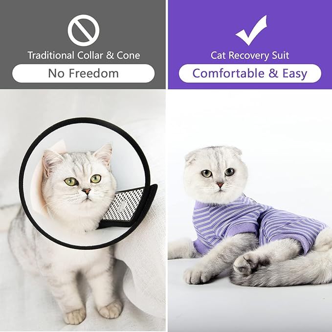 Cat Surgical Recovery Suit Professional for Male Female Dog Abdominal Wounds Cone E-Collar Alternative, Anti-Licking Or Skin Diseases Pet Surgical Recovery Pajama Suit, Soft Fabric Onesie for Cats